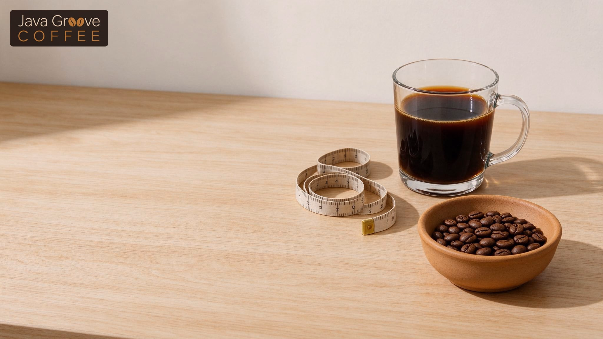 Best weight loss coffee: black coffee with a measuring tape and coffee beans