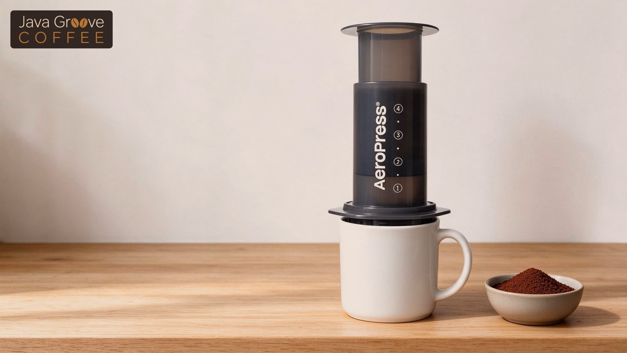 AeroPress coffee: an AeroPress Original brewing into a white mug