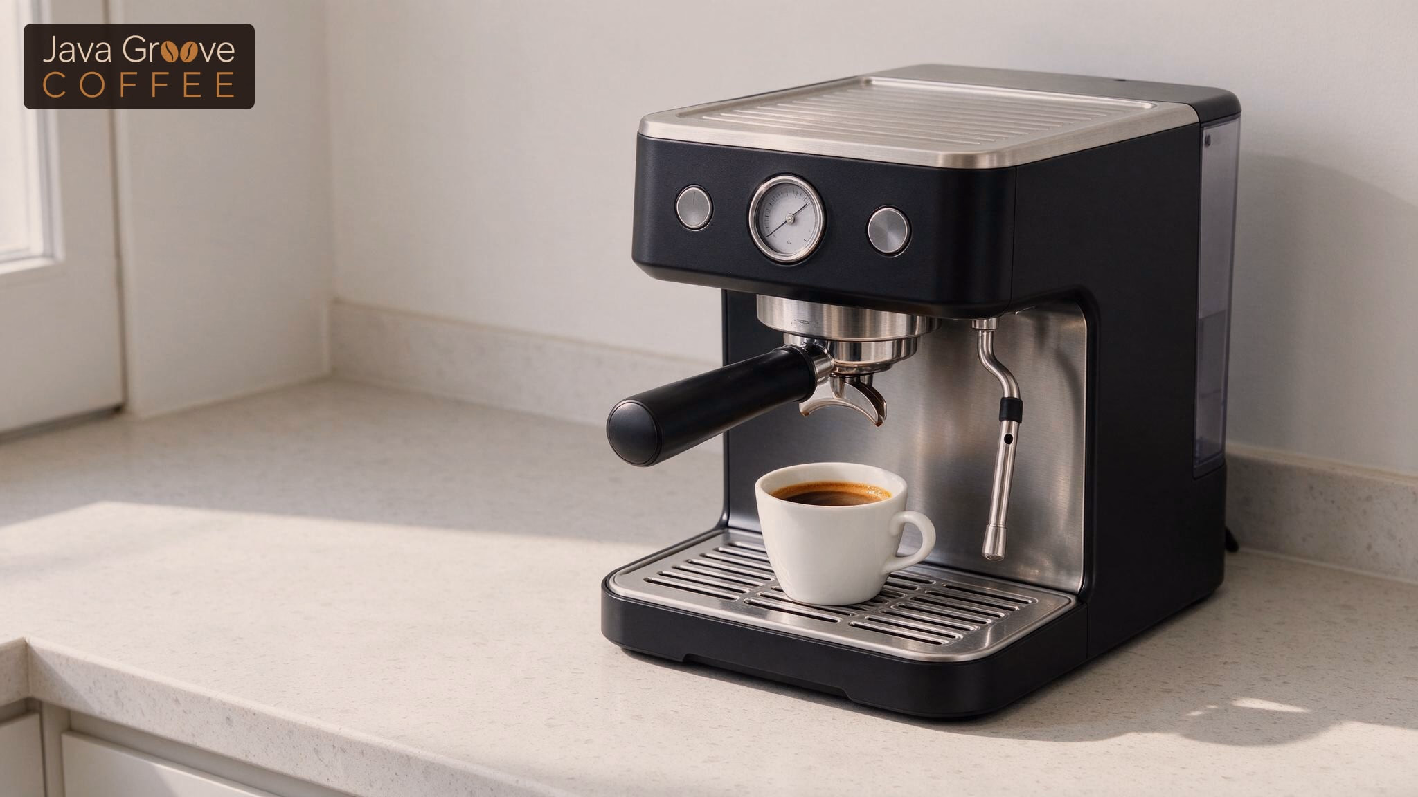 Best budget espresso machine: a compact home espresso maker pulling a shot