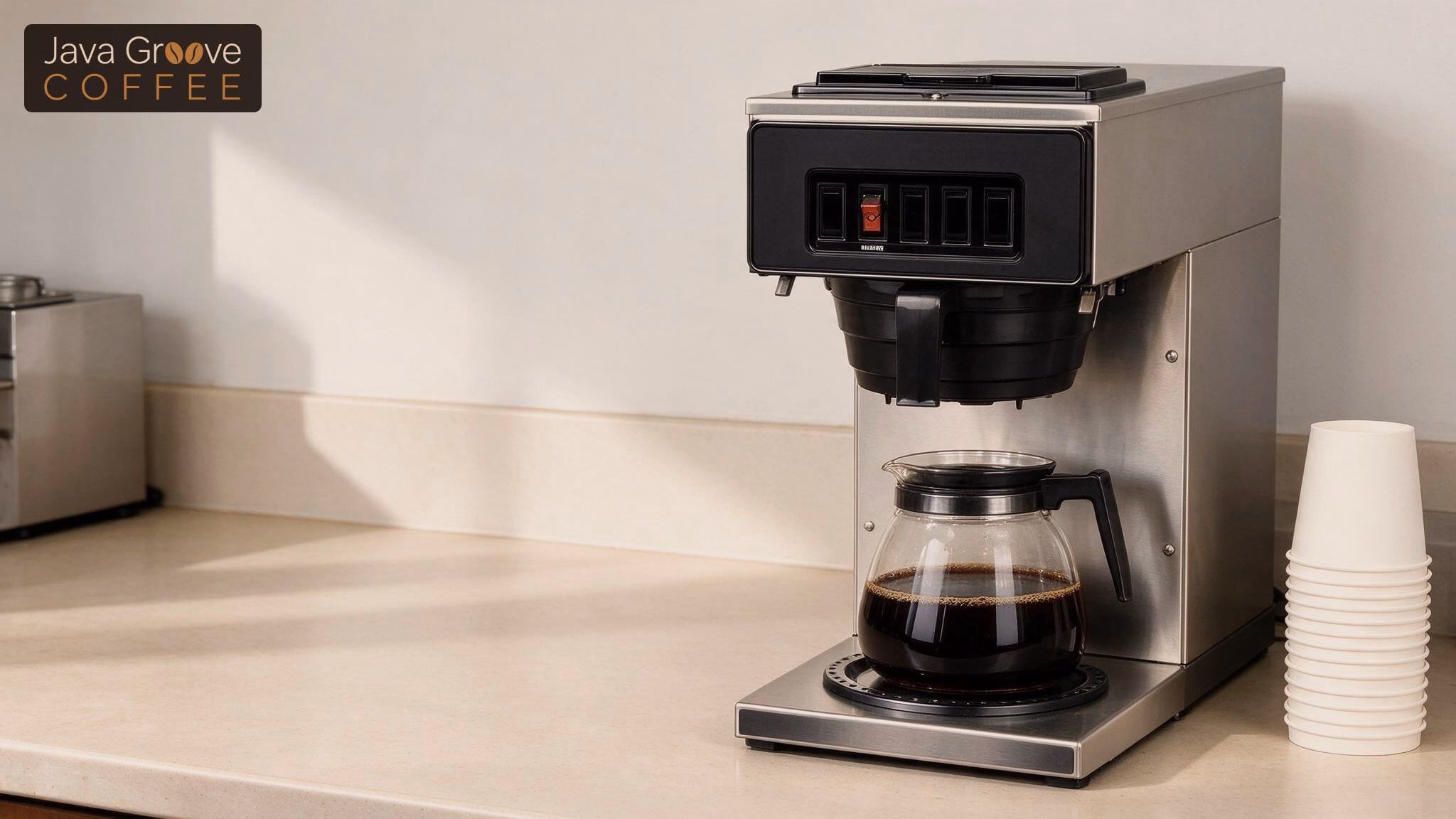 Best commercial coffee makers: a BUNN pourover brewer with a glass decanter