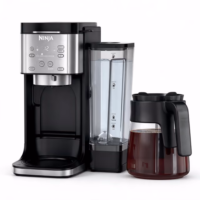 Ninja DualBrew coffee maker with water reservoir and glass carafe