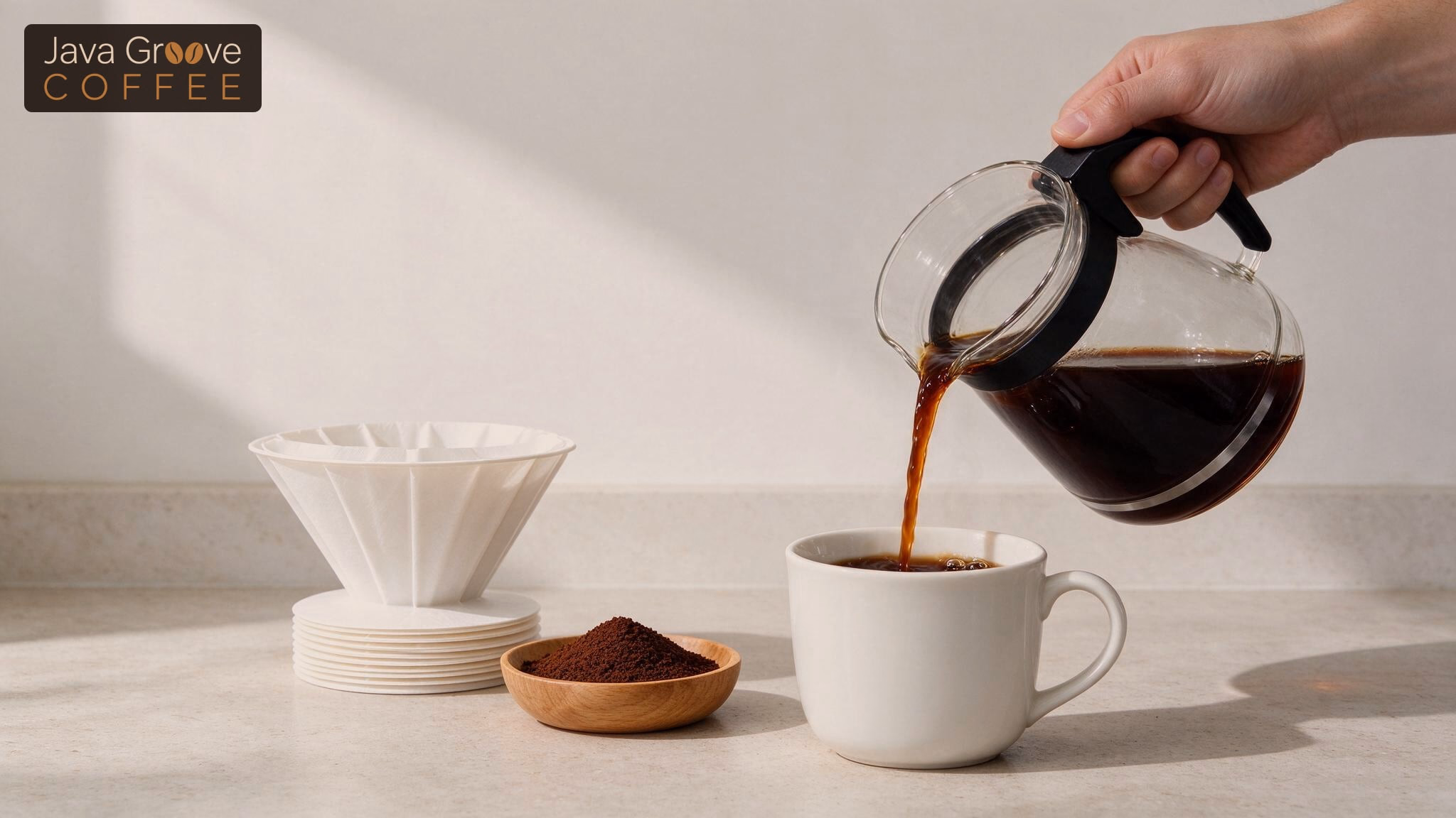 Cuisinart CBC-7000PC review: coffee poured from a glass carafe into a mug