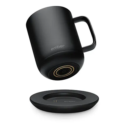 Ember smart mug 2 on its charging coaster