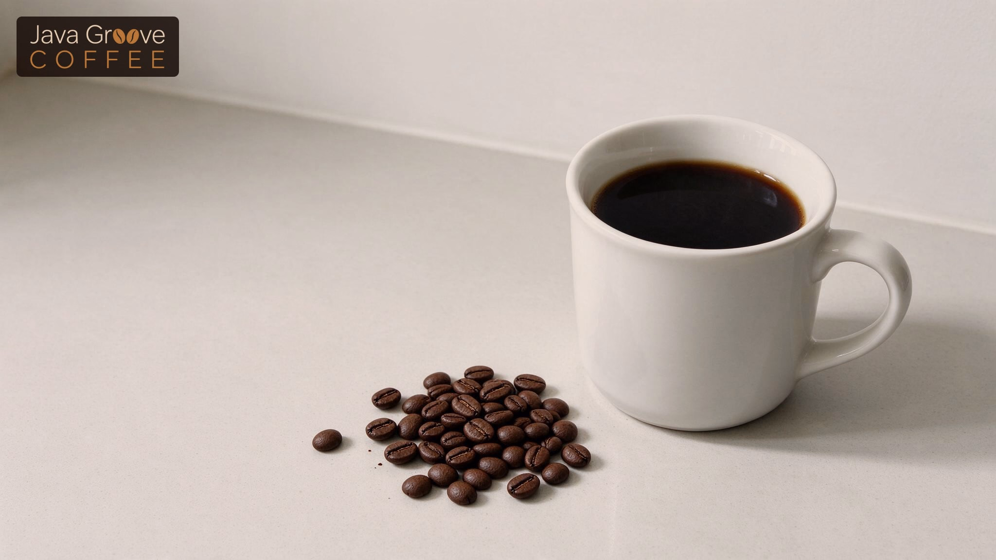 How to drink black coffee, a plain mug with coffee beans