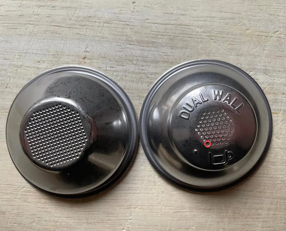 single vs dual-walled portafilter basket compared and annotated